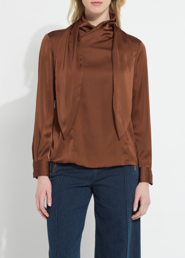 Womens Lysse Johanna Satin Scarf Neck Blouse in Cocoa