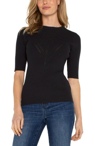 Women Liverpool Elbow Sleeve Crewneck Sweater in Black