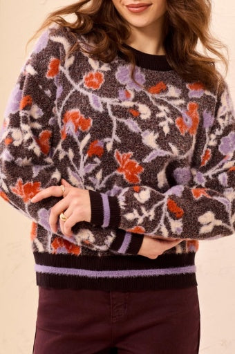Womens Tribal Long Sleeve Crew Neck Sweater in Fudge