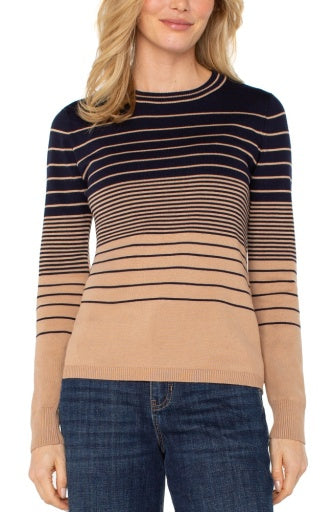 Womens Liverpool Long Sleeve Crew Neck Sweater in Navy Tan Stripe