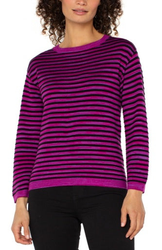 Womens Liverpool Long Sleeve Boatneck Sweater in Fuchsia Spacedye Stripe