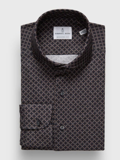 Emanuel Berg Premium Jersey Sport Shirt in Charcoal Diamond Pattern