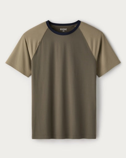 Rhone Mens Reign Short Sleeve Shirt in Smokey Olive Color Block