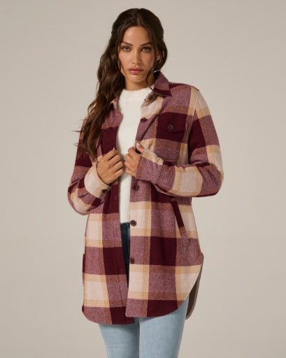 Womens 7 Diamonds Generation Plaid Shacket in Deep Red