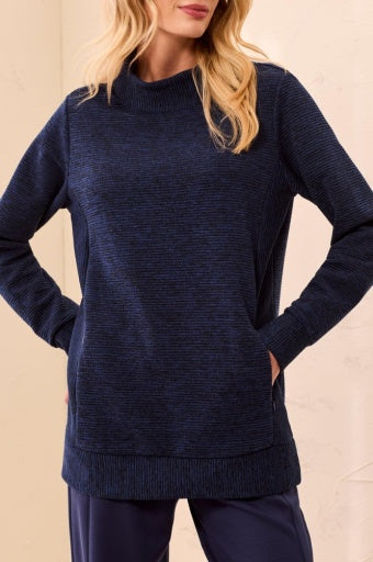 Womens Tribal Ottoman Rib Mock Neck Tunic in Stellar