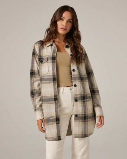 Womens 7 Diamonds Generation Plaid Shacket in Beige