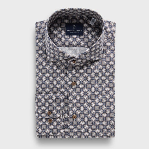 Emanuel Berg Cotton Luxe Dobby Casual Sartorial Sport Shirt in Dark Blue