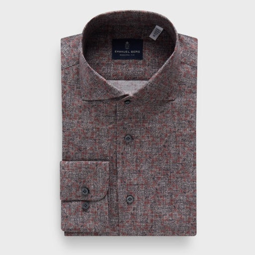 Emanuel Berg Cotton Luxe Dobby Casual Sartorial Sport Shirt in Rust