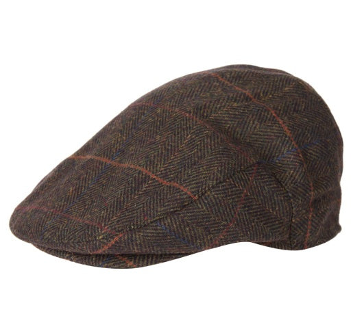 Barbour Wilkin Flat Cap in Olive Herringbone