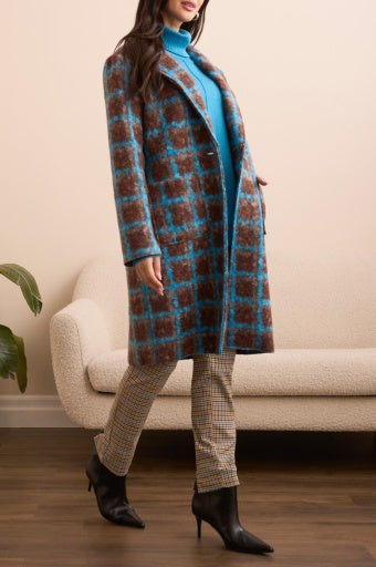 Womens Tribal Long Sleeve Button Up Coat in Wood