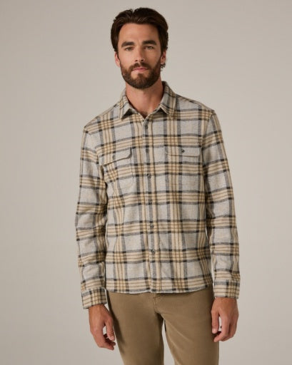 7 Diamonds Mens Generation Stretch Flannel Shirt in Beige