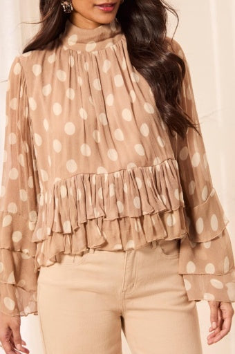 Womens Tribal Mock Neck Peplum Blouse in Pashmina