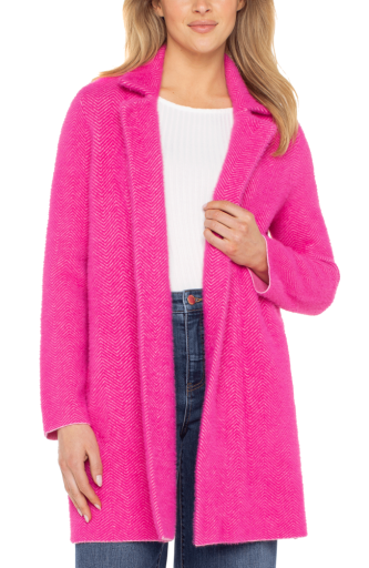 Womens Liverpool Open Front Sweater Coat in Deep Raspberry Pink