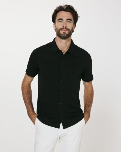 7 Diamonds Mens Napoli Short Sleeve Sportshirt in Black