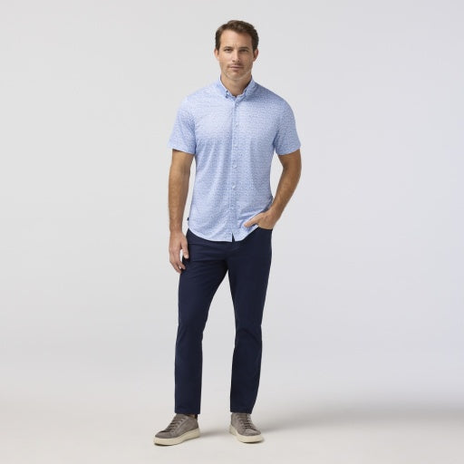 Mizzen + Main Halyard Trim Fit Short Sleeve Sportshirt in Coastal Fjord Textured Palm Print