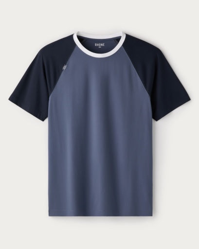 Rhone Mens Reign Short Sleeve Shirt in True Navy Color Block