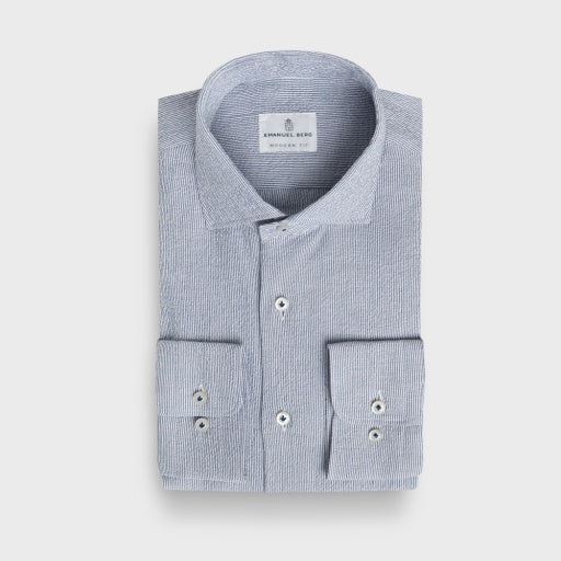 Emanuel Berg Seersucker Striped Sport Shirt in Bright Blue