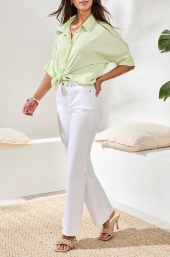 Womens Tribal Soft Satin Drop Shoulder Blouse in Limecream