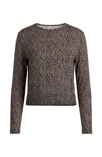 Womens Liverpool Long Sleeve Jewel Neck Top in Tan/Black Multi
