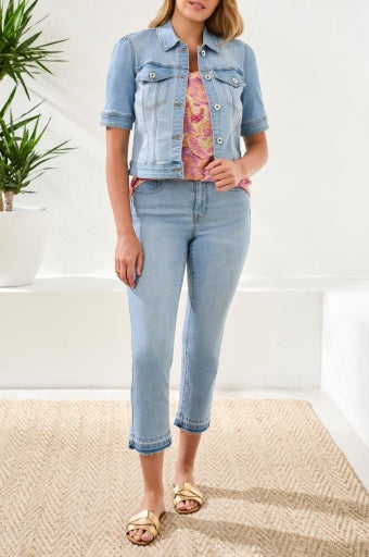 Womens Tribal Comfort Stretch Elbow Sleeve Denim Jacket in Desert Sky