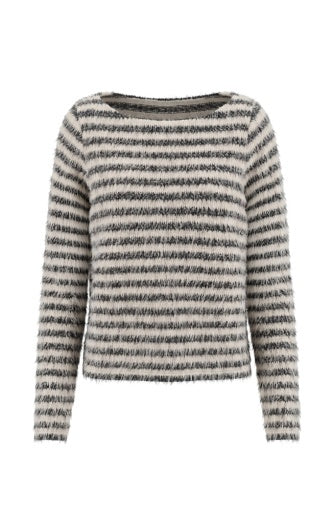 Womens Liverpool Long Sleeve Boatneck Knit Top in Cream/Black Stripe