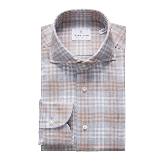 Emanuel Berg Ultra Soft Luxury Brushed Twill Sportshirt in Light Grey Plaid