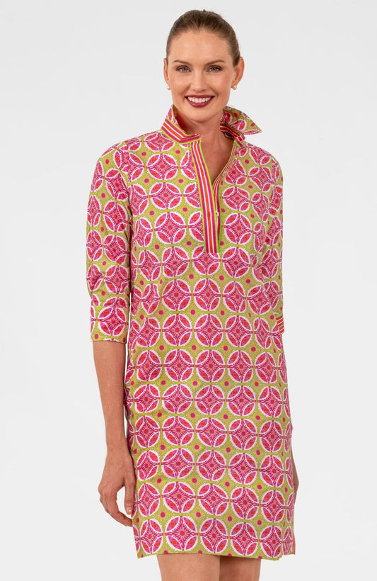 Womens Gretchen Scott Shirt Tail 2.0 Dress in Pink/Lime Smell the Roses