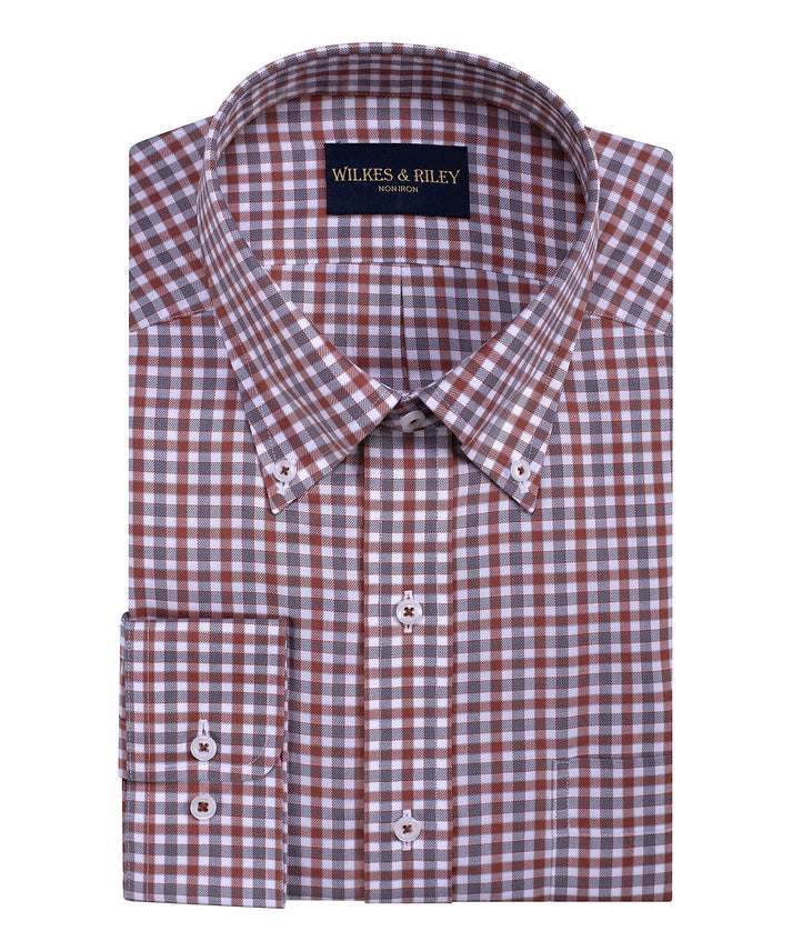 Wilkes and Riley Non Iron Dress Shirt in Rust/Grey Twill Check-Big and Tall Sizes