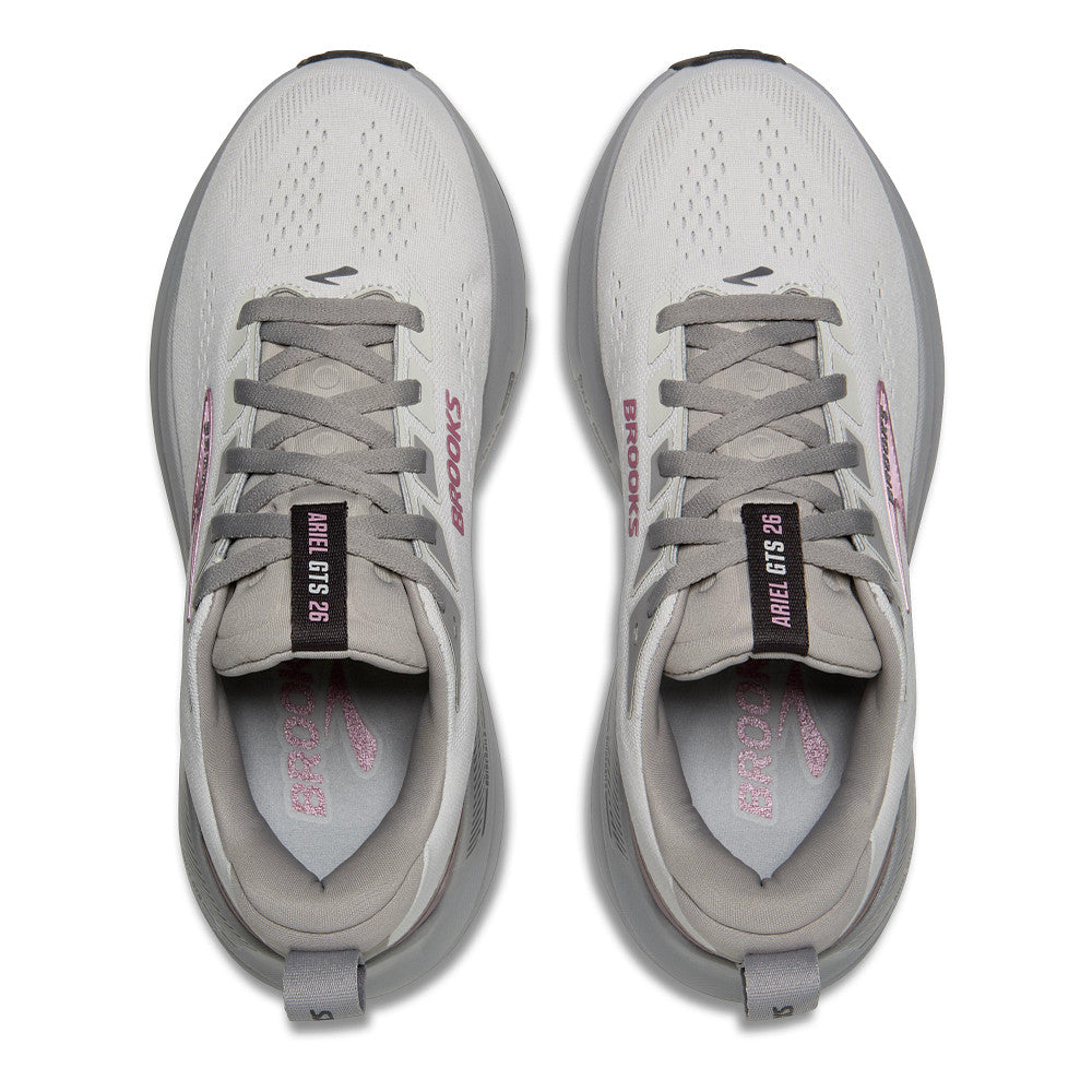 Womens Brooks Ariel GTS 26 Running Shoe in Oyster Mushroom/Alloy/Pink