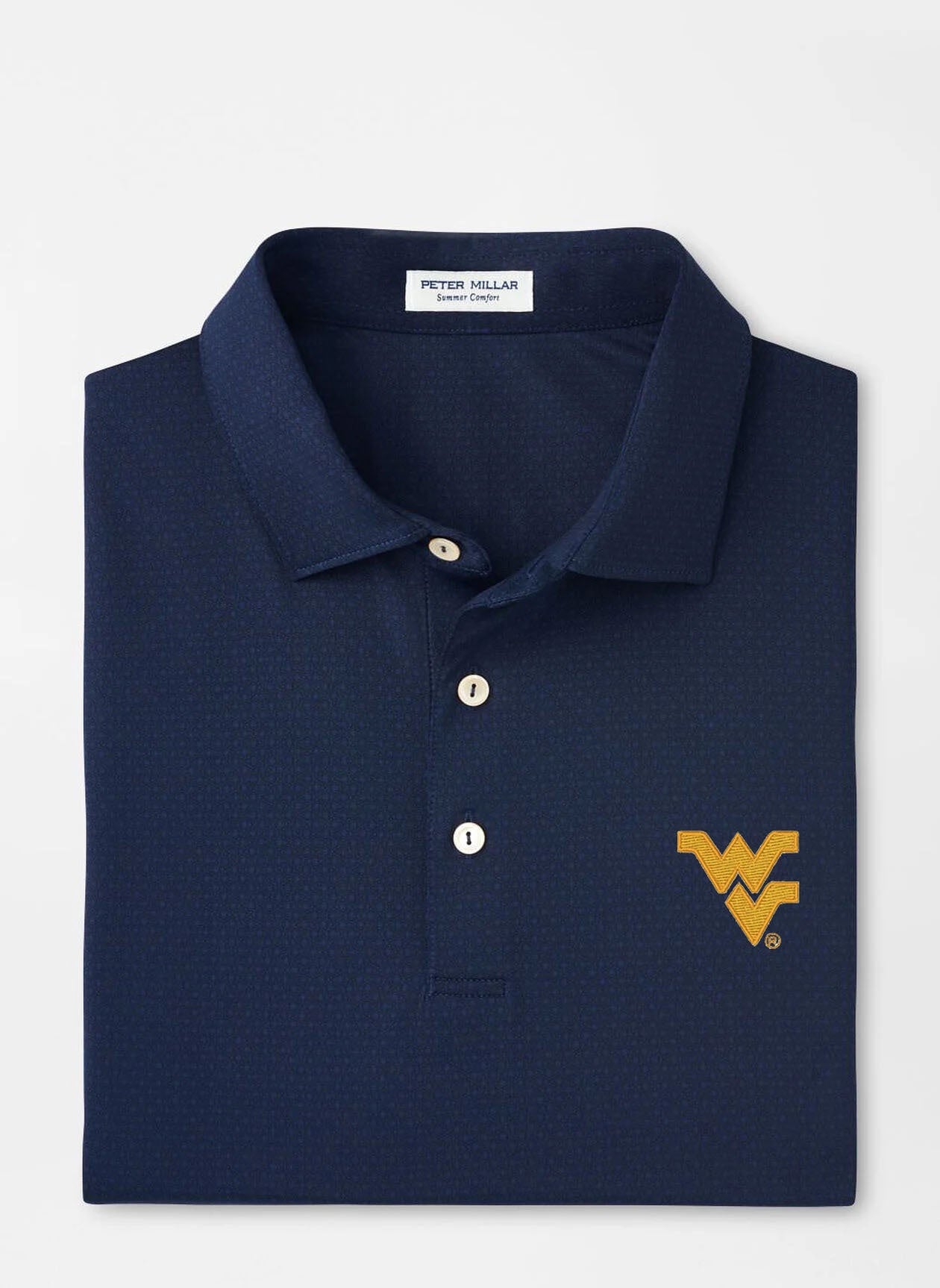 WVU Peter Millar Tesseract Performance Jersey Polo in Navy