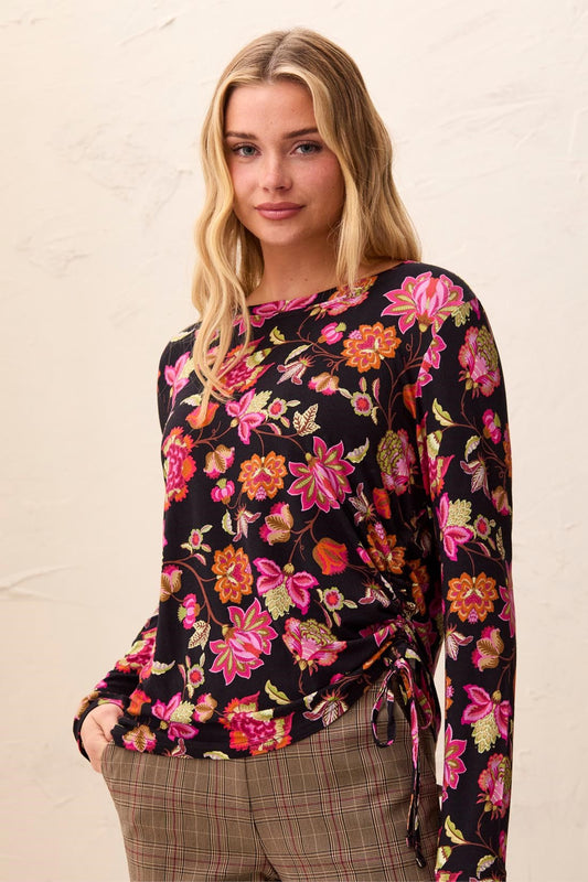 Womens Tribal Long Sleeve Crew Neck Top in Mulberry