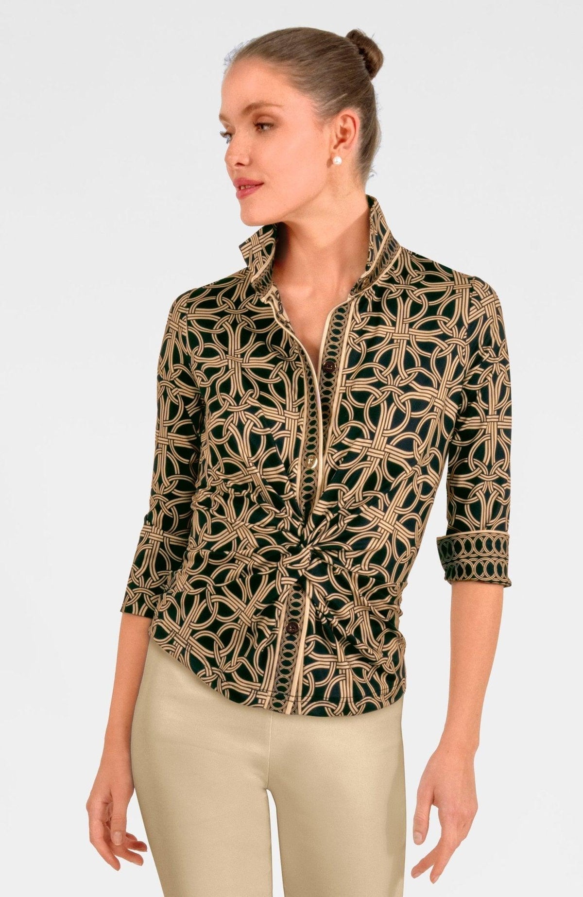Womens Gretchen Scott Twist and Shout Top in Ring Toss Black
