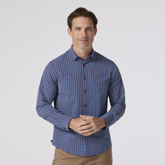 Mizzen + Main Leeward Trim Fit No Tuck Short Sleeve Sportshirt in Cobalt Doug Plaid