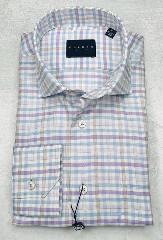 Calder Caramel Luxury Melange Twill Check Sport Shirt in Lavender