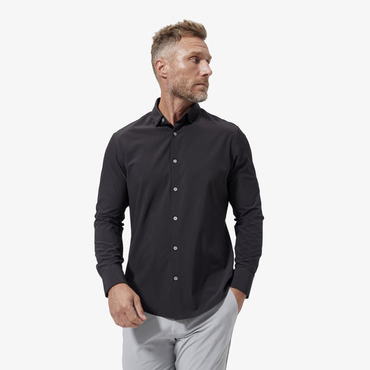 Mizzen + Main Leeward Trim Fit No Tuck Sport Shirt in Black