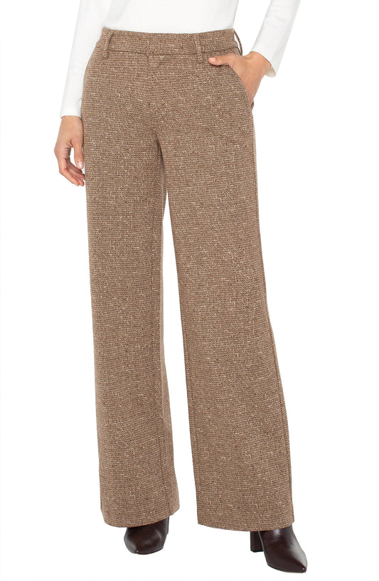Womens Liverpool Kelsey Wide Leg Pant in Brown/Camel Herringbone