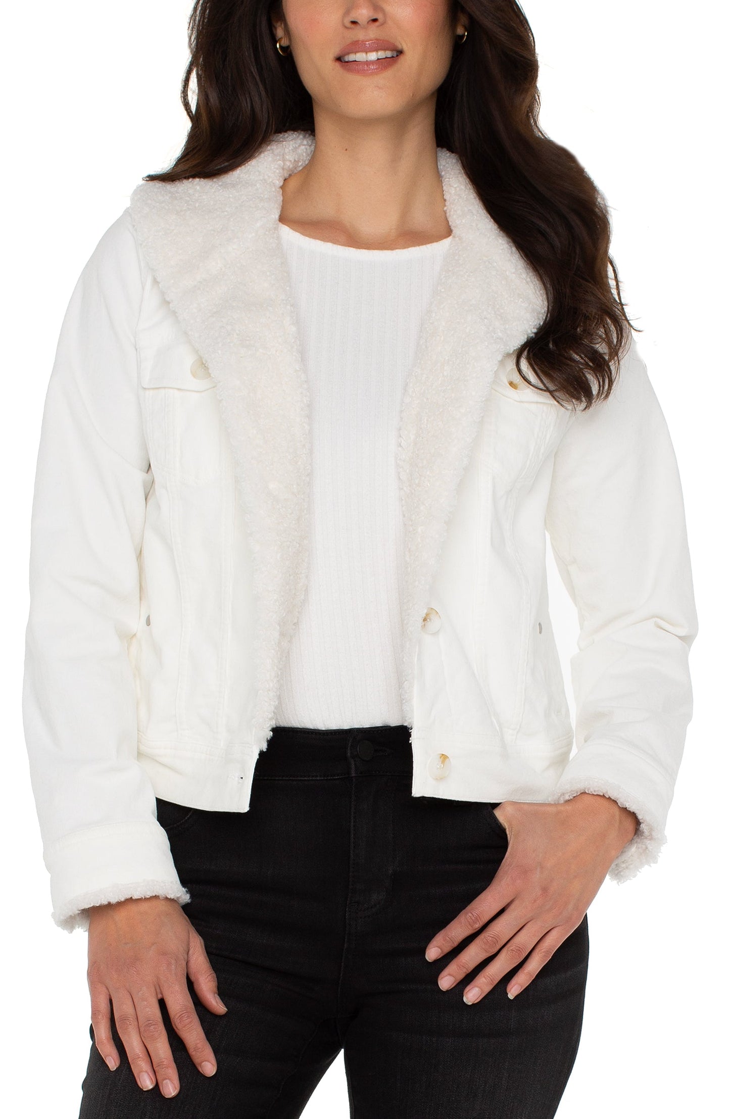 Womens Liverpool Corduroy Sherpa Trucker Jacket in Vintage White