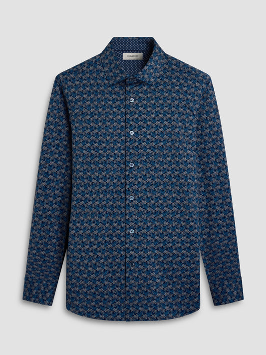 Bugatchi Jimmy Double Sided Abstract OoohCotton Sport Shirt in Peacock