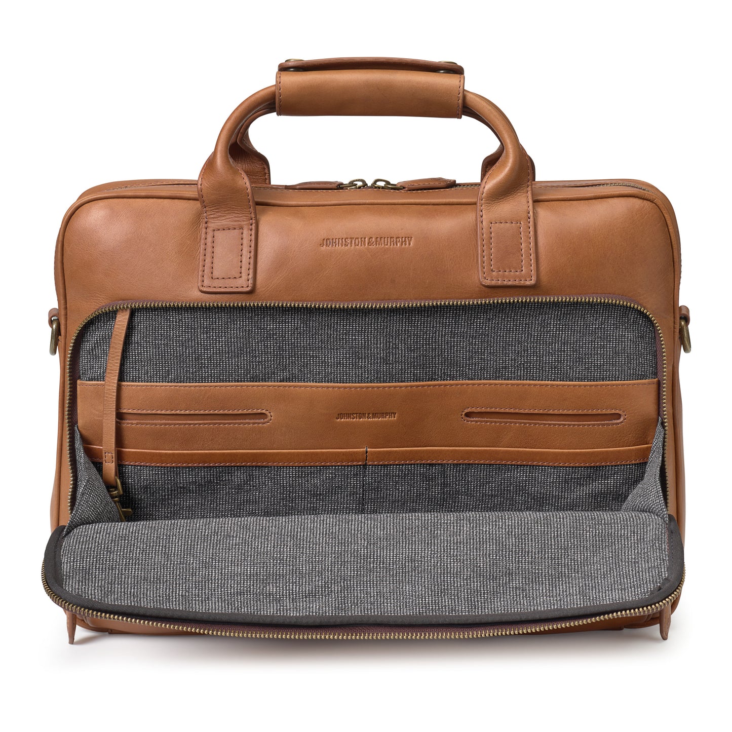 Johnston & Murphy Rhodes Briefcase in Tan Full Grain Leather