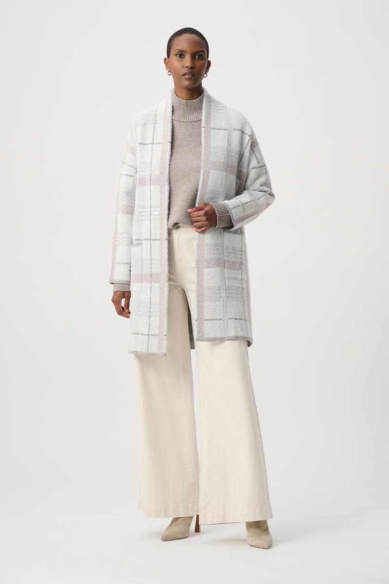 Womens Joseph Ribkoff Plaid Casual Cardigan in Winter White