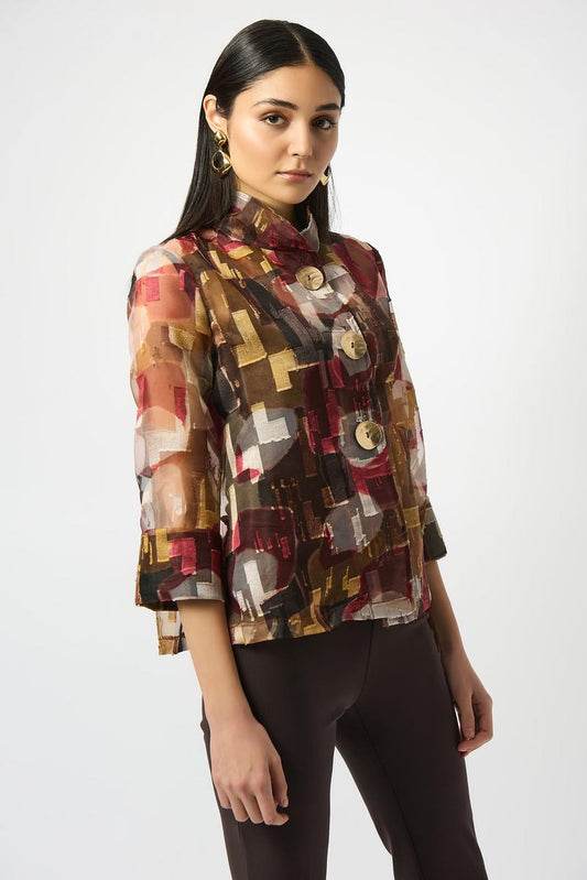 Womens Joseph Ribkoff Organza Abstract Print Two Piece Trapeze Jacket in Multi