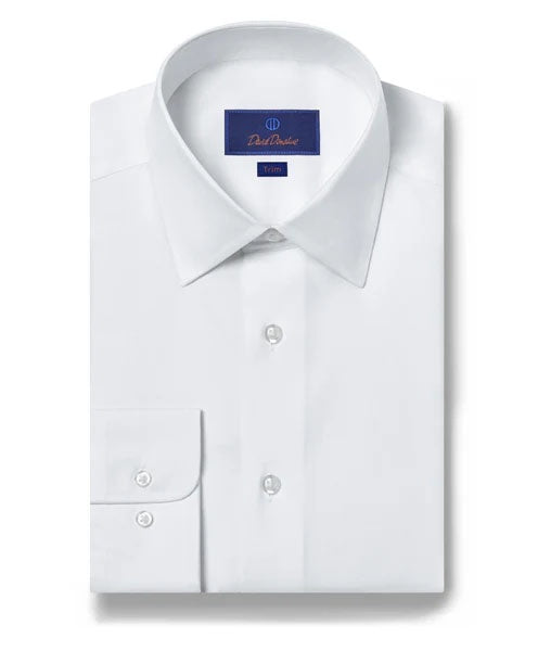 David Donahue Trim Fit Super Fine Twill Dress Shirt in White