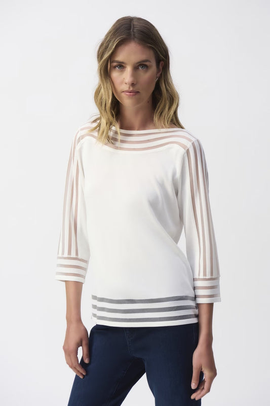 Womens Joseph Ribkoff Mesh Stripe Detail Top in Vanilla