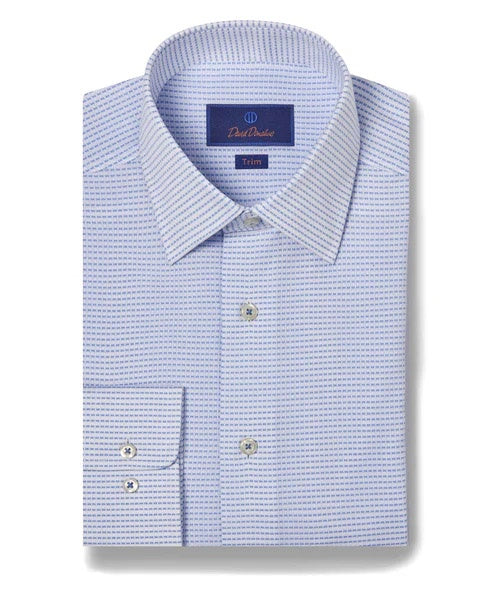 David Donahue Trim Fit Horizontal Dobby Dress Shirt in White/Blue