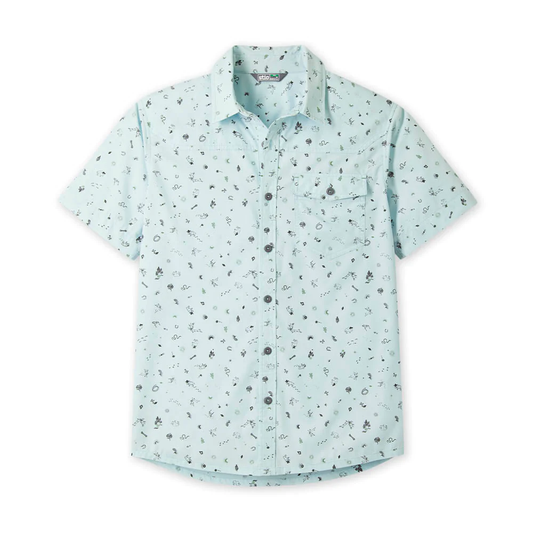 Stio Mens Curtis Short Sleeve Camp Shirt in Windchill Ride Wy