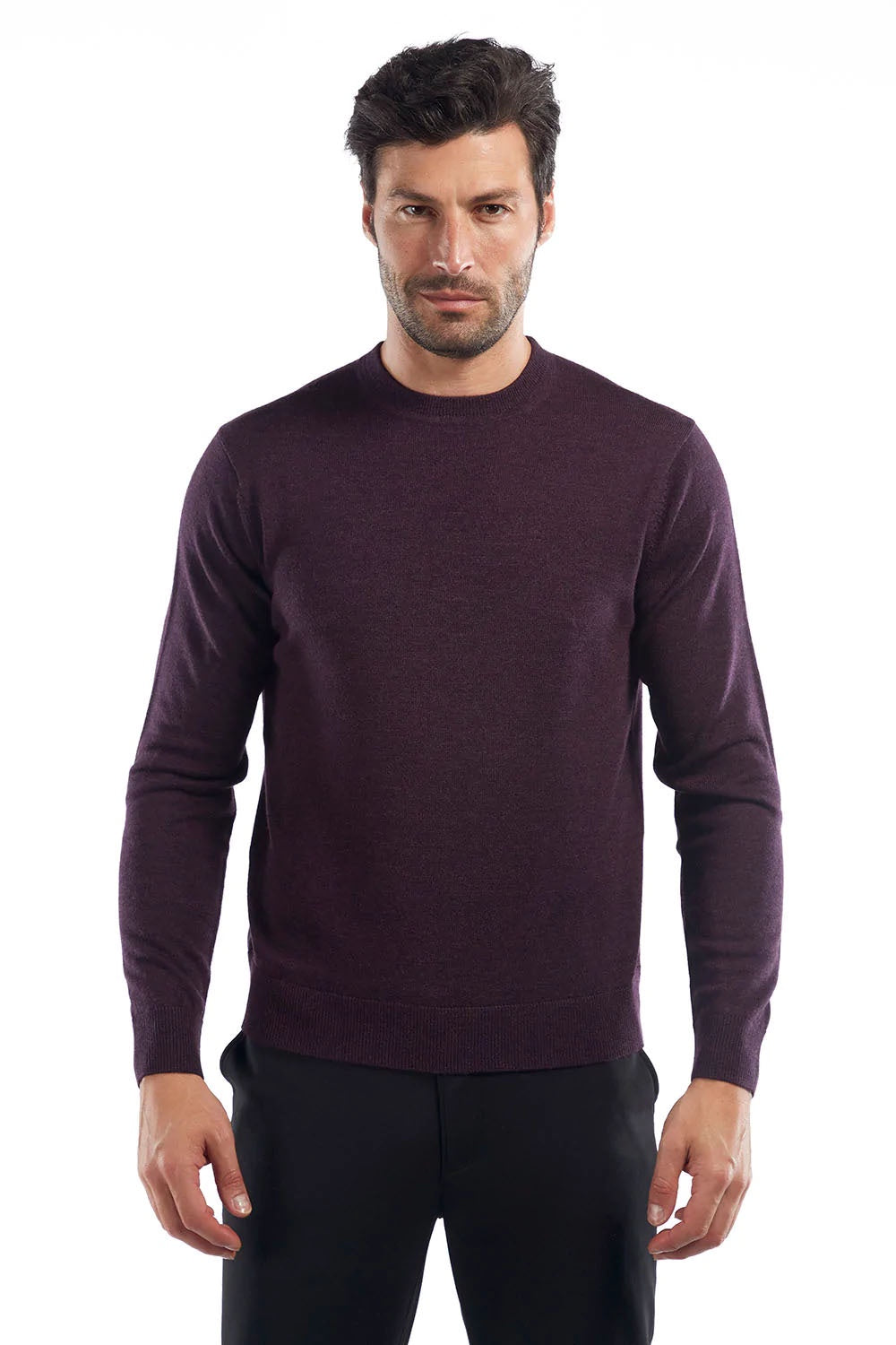 Raffi Alfie Merino Wool Crewneck Sweater in Wineberry