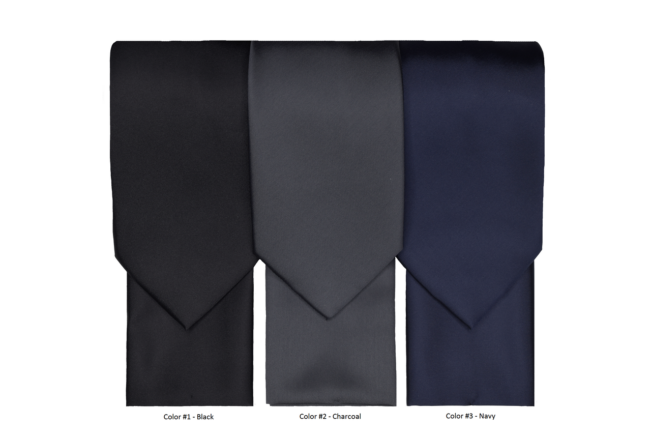 FX Fusion Solid Color Wedding Tie & Pocket Square Set in Charcoal-Regular Length