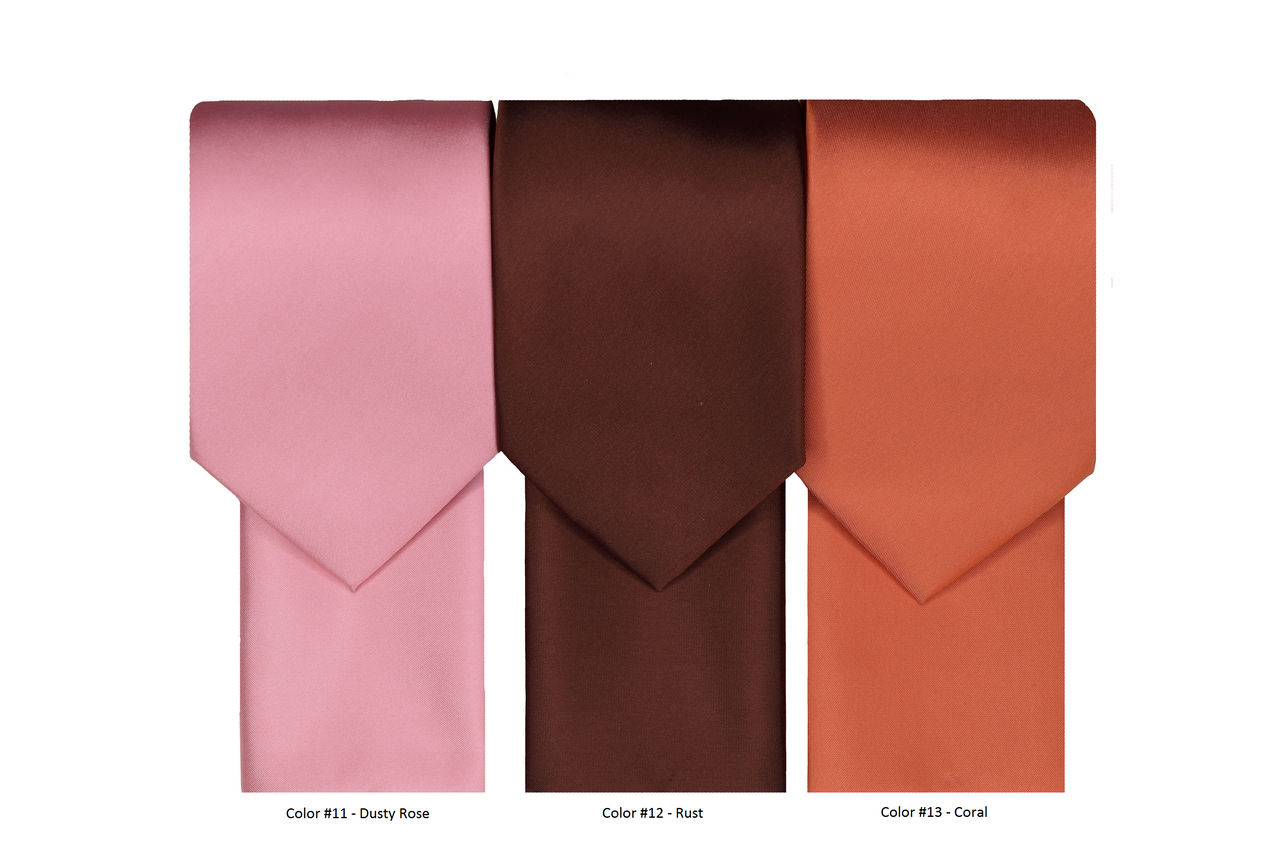 FX Fusion Solid Color Wedding Tie & Pocket Square Set in Rust-Regular Length
