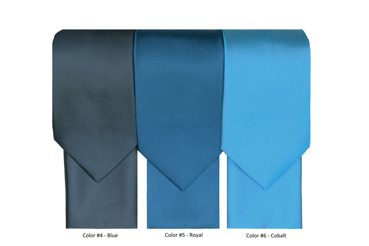 FX Fusion Solid Color Wedding Tie & Pocket Square Set in Cobalt Blue-Regular Length