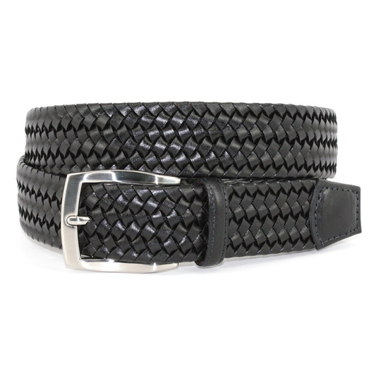 Torino Belts Italian Woven Stretch Leather Belt in Black